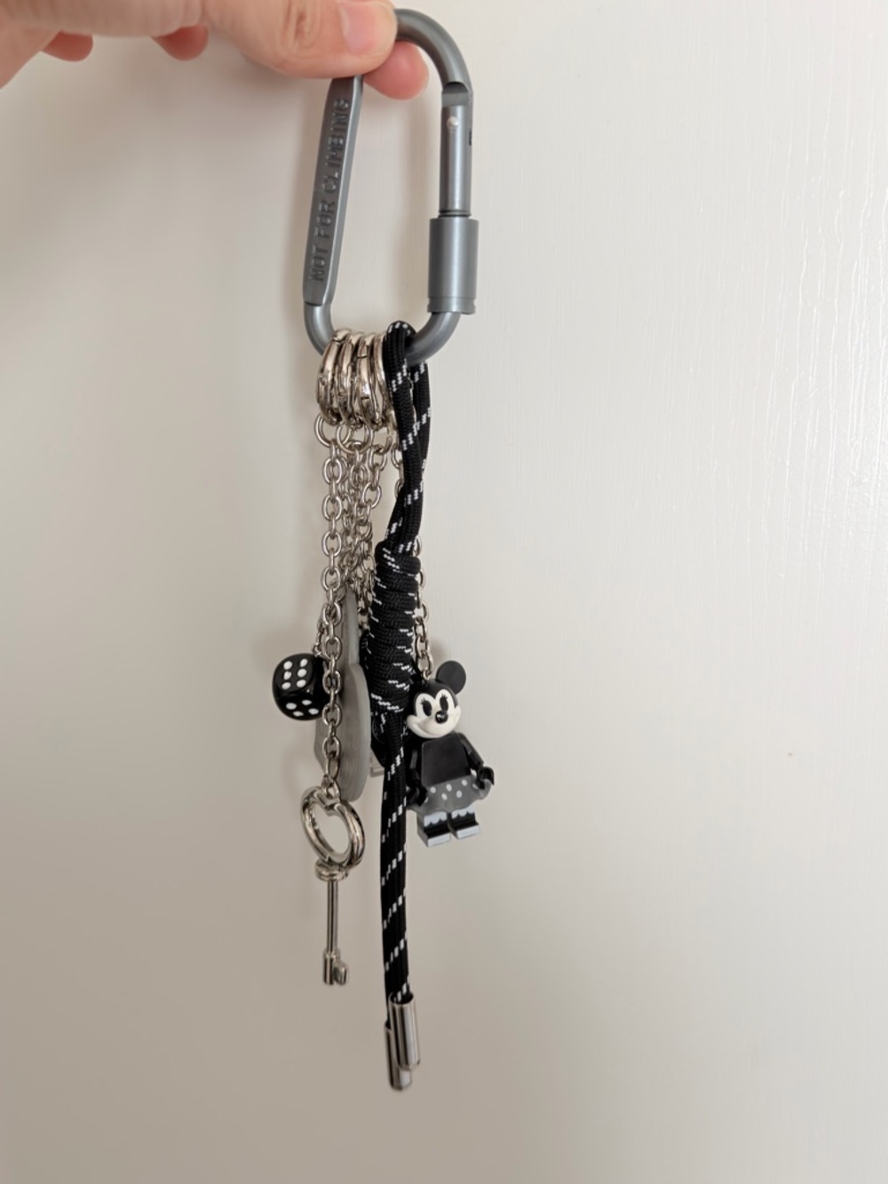 Handmade Lego Silver Heart & Key Metal Charm Keychain with Black Rope Accent - Picture 3 of 3